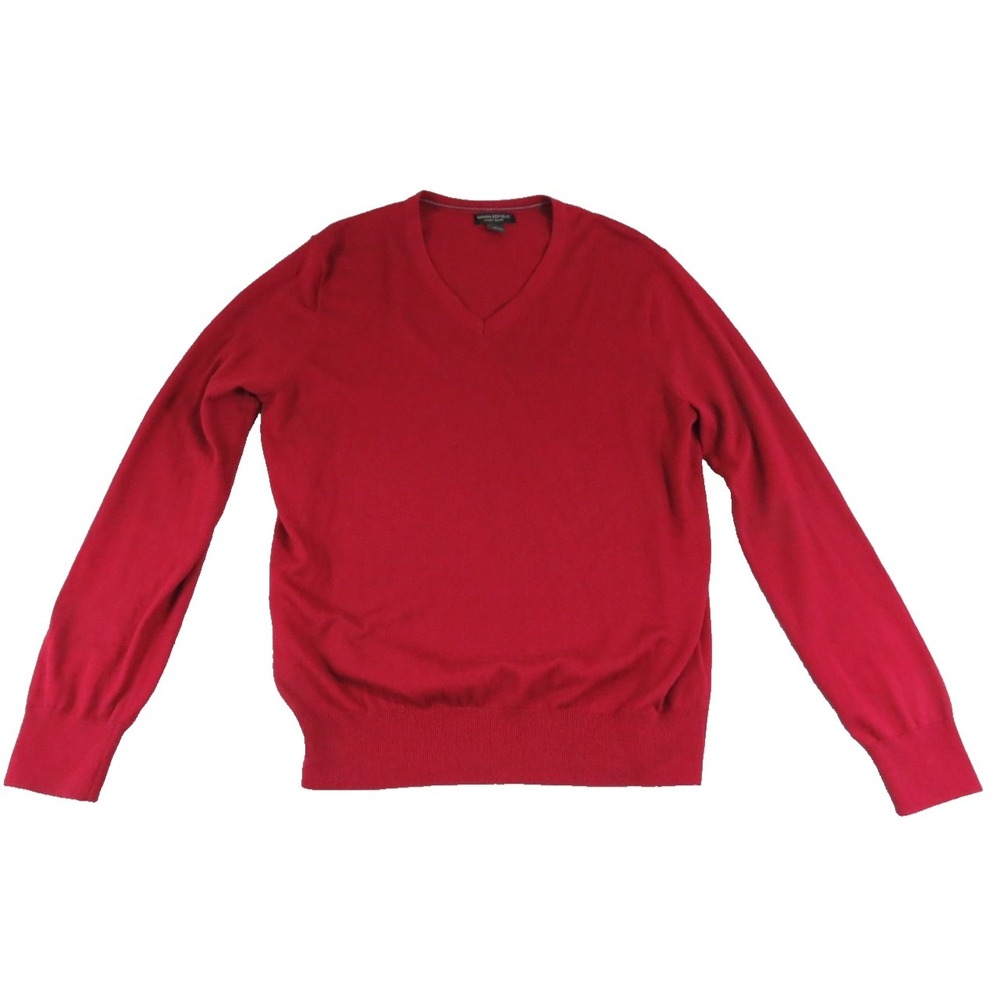 Banana Republic Premium Luxury Blend Sweater Mens L Silk Cashmere Red V Neck